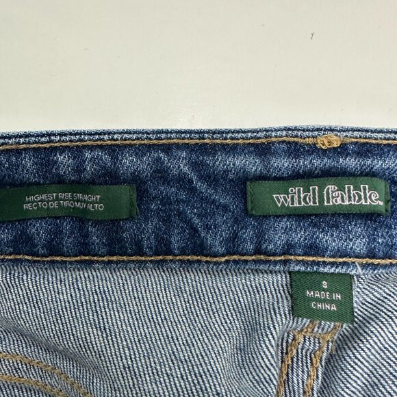 Wild Fable Highest Rise Straight Button Fly Women's size 8 Dark Blue Denim Jeans - Picture 3 of 5